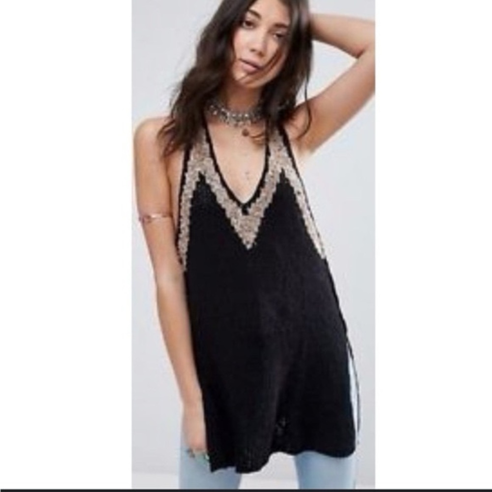 Free People Hold On Sweater Tunic Tank Top Cover Up - Black - Picture 6 of 6